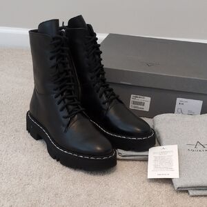 Aquatalia Hana Black Combat Boots for Women